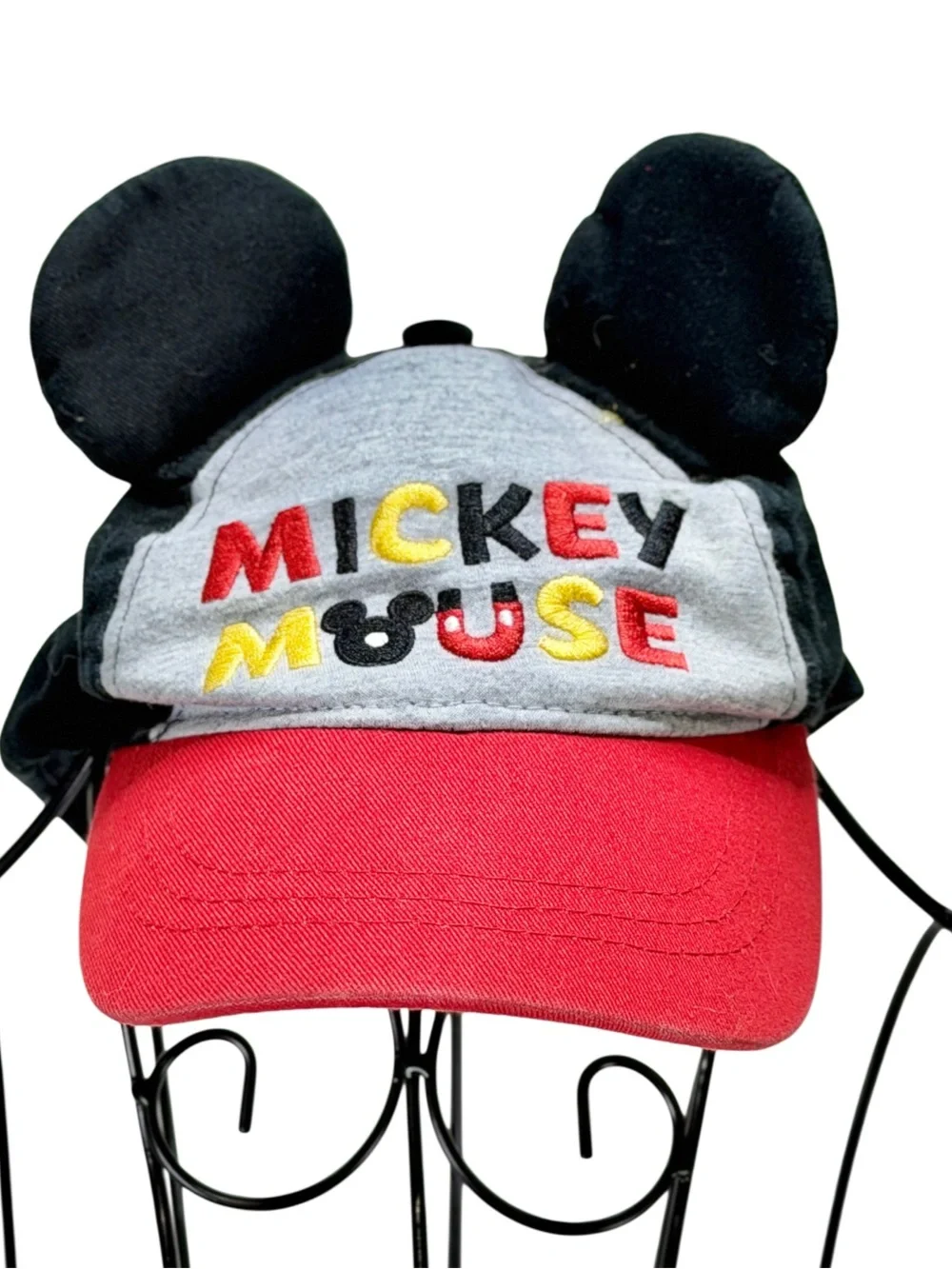 Disney Black and Red Mickey Ear Cap with Gray Trim